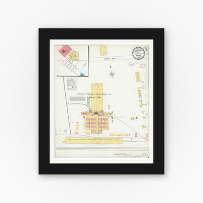 Old map wall art mockup — black gallery frame with white mat — Sanborn Fire Insurance Map from Porter, Porter County, Indiana (1899), Sheet #0001