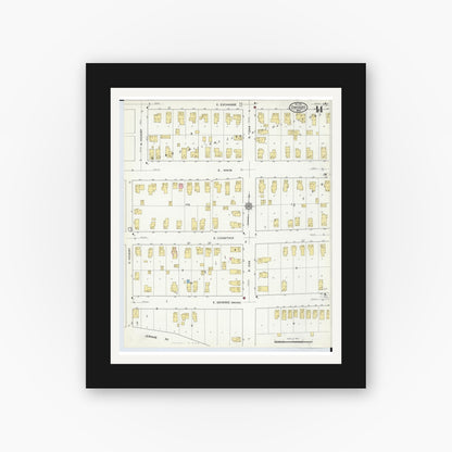 Old map wall art mockup — black gallery frame with white mat — Sanborn Fire Insurance Map from Owosso, Shiawassee County, Michigan (1915), Sheet #0014
