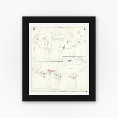 Old map wall art mockup — black gallery frame with white mat — Sanborn Fire Insurance Map from Weston, Middlesex County, Massachusetts (1941), Sheet #0002