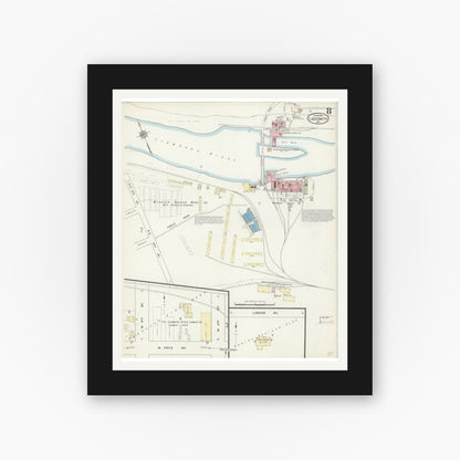 Old map wall art mockup — black gallery frame with white mat — Sanborn Fire Insurance Map from Ladysmith, Rusk County, Wisconsin (1914), Sheet #0008