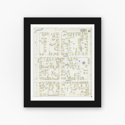 Old map wall art mockup — black gallery frame with white mat — Sanborn Fire Insurance Map from Key West, Monroe County, Florida (1892), Sheet #0010