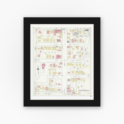 Old map wall art mockup — black gallery frame with white mat — Sanborn Fire Insurance Map from Alton, Madison County, Illinois (1915), Sheet #0012