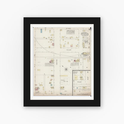 Old map wall art mockup — black gallery frame with white mat — Sanborn Fire Insurance Map from New Ulm, Brown County, Minnesota (1884), Sheet #0006