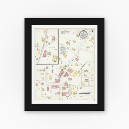 Old map wall art mockup — black gallery frame with white mat — Sanborn Fire Insurance Map from Chatham, Pittsylvania County, Virginia (1902) - Complete Map Set