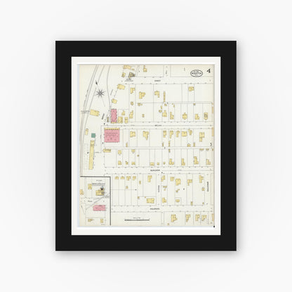 Old map wall art mockup — black gallery frame with white mat — Sanborn Fire Insurance Map from Wharton, Wharton County, Texas (1906), Sheet #0004