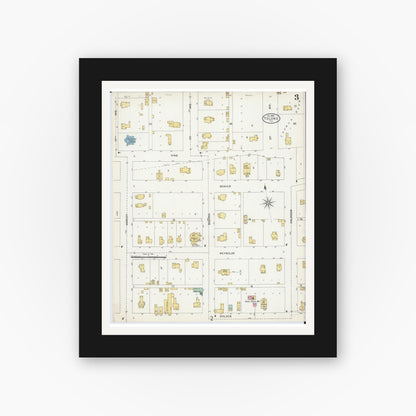 Old map wall art mockup — black gallery frame with white mat — Sanborn Fire Insurance Map from Tolono, Champaign County, Illinois (1898), Sheet #0003