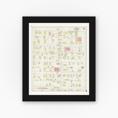 Old map wall art mockup — black gallery frame with white mat — Sanborn Fire Insurance Map from Urbana, Champaign County, Illinois (1897), Sheet #0003