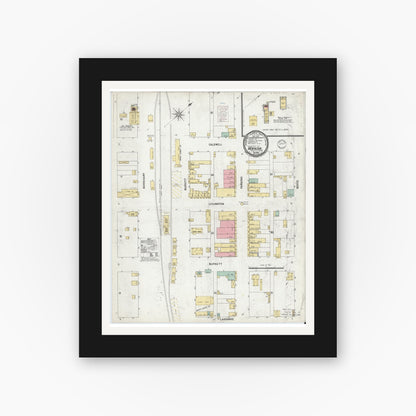 Old map wall art mockup — black gallery frame with white mat — Sanborn Fire Insurance Map from Manor, Travis County, Texas (1900), Sheet #0001