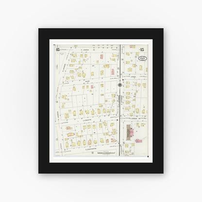 Old map wall art mockup — black gallery frame with white mat — Sanborn Fire Insurance Map from Ionia, Ionia County, Michigan (1924), Sheet #0015