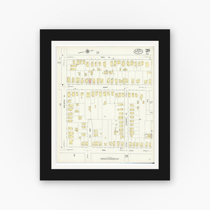 Old map wall art mockup — black gallery frame with white mat — Sanborn Fire Insurance Map from Batavia, Genesee County, New York (1912), Sheet #0026
