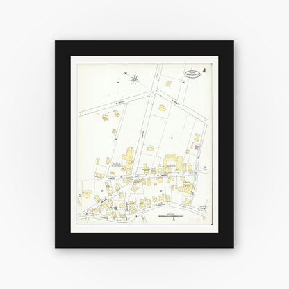 Old map wall art mockup — black gallery frame with white mat — Sanborn Fire Insurance Map from Nantucket, Nantucket County, Massachusetts (1909), Sheet #0004