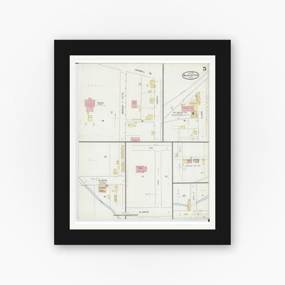 Old map wall art mockup — black gallery frame with white mat — Sanborn Fire Insurance Map from Wilmington, Clinton County, Ohio (1895), Sheet #0005