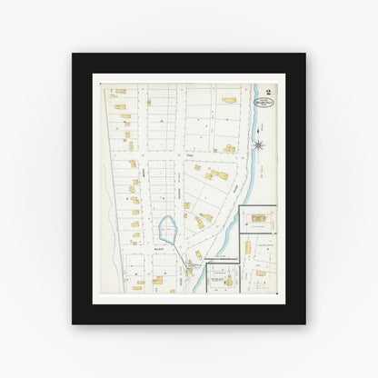 Old map wall art mockup — black gallery frame with white mat — Sanborn Fire Insurance Map from Taylors Falls, Chisago County, Minnesota (1904), Sheet #0002
