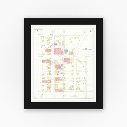 Old map wall art mockup — black gallery frame with white mat — Sanborn Fire Insurance Map from New Washington, Crawford County, Ohio (1938), Sheet #0002