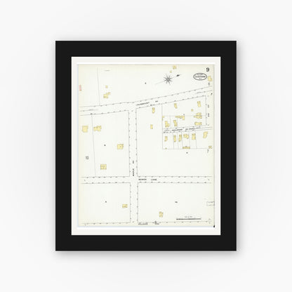 Old map wall art mockup — black gallery frame with white mat — Sanborn Fire Insurance Map from Chatham, Morris County, New Jersey (1909), Sheet #0009