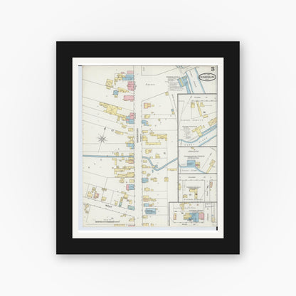Old map wall art mockup — black gallery frame with white mat — Sanborn Fire Insurance Map from Cedarburg, Ozaukee County, Wisconsin (1893), Sheet #0003