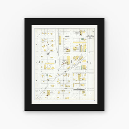 Old map wall art mockup — black gallery frame with white mat — Sanborn Fire Insurance Map from Georgetown, Williamson County, Texas (1900), Sheet #0003