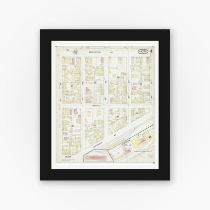Old map wall art mockup — black gallery frame with white mat — Sanborn Fire Insurance Map from Cairo, Alexander County, Illinois (1891), Sheet #0004