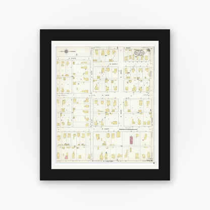 Old map wall art mockup — black gallery frame with white mat — Sanborn Fire Insurance Map from Sullivan, Sullivan County, Indiana (1913), Sheet #0003