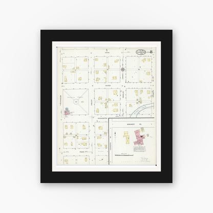 Old map wall art mockup — black gallery frame with white mat — Sanborn Fire Insurance Map from Glencoe, Mcleod County, Minnesota (1914), Sheet #0008