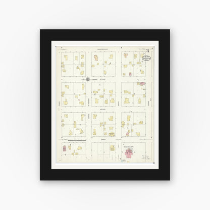 Old map wall art mockup — black gallery frame with white mat — Sanborn Fire Insurance Map from Kasson, Dodge County, Minnesota (1914), Sheet #0003