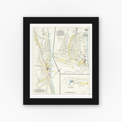 Old map wall art mockup — black gallery frame with white mat — Sanborn Fire Insurance Map from Orange, Orange County, Texas (1914), Sheet #0015