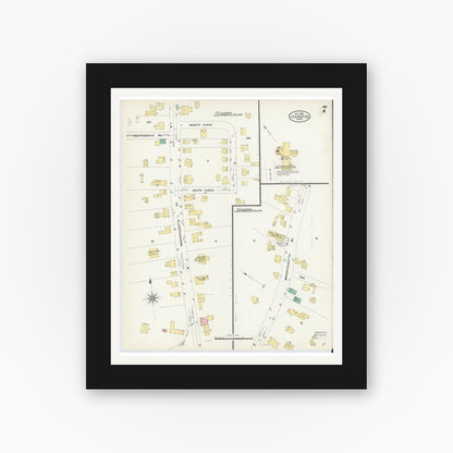 Old map wall art mockup — black gallery frame with white mat — Sanborn Fire Insurance Map from Lexington, Middlesex County, Massachusetts (1908), Sheet #0007