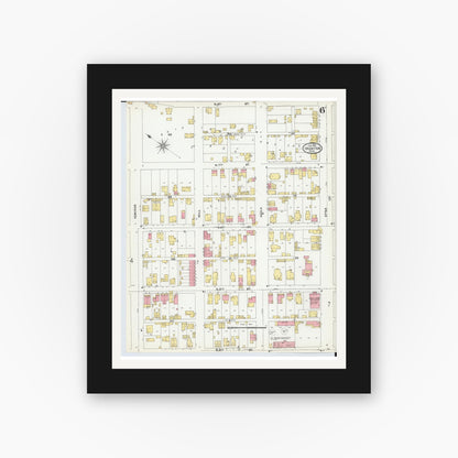 Old map wall art mockup — black gallery frame with white mat — Sanborn Fire Insurance Map from Ironton, Lawrence County, Ohio (1904), Sheet #0006
