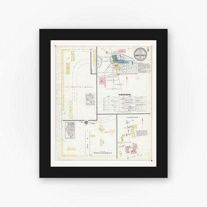 Old map wall art mockup — black gallery frame with white mat — Sanborn Fire Insurance Map from Libertyville, Lake County, Illinois (1912) - Complete Map Set