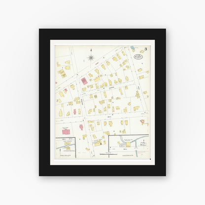 Old map wall art mockup — black gallery frame with white mat — Sanborn Fire Insurance Map from Nunda, Livingston County, New York (1908), Sheet #0003
