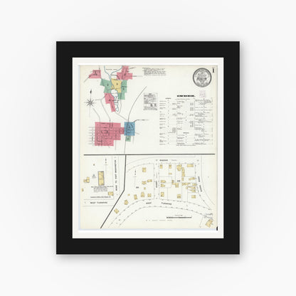 Old map wall art mockup — black gallery frame with white mat — Sanborn Fire Insurance Map from Roslyn, Nassau County, New York (1908) - Complete Map Set