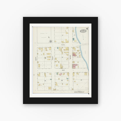 Old map wall art mockup — black gallery frame with white mat — Sanborn Fire Insurance Map from McHenry, McHenry County, Illinois (1893), Sheet #0004