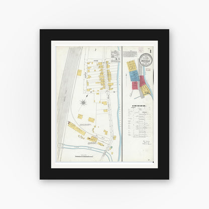Old map wall art mockup — black gallery frame with white mat — Sanborn Fire Insurance Map from Marysville, Perry County, Pennsylvania (1905) - Complete Map Set