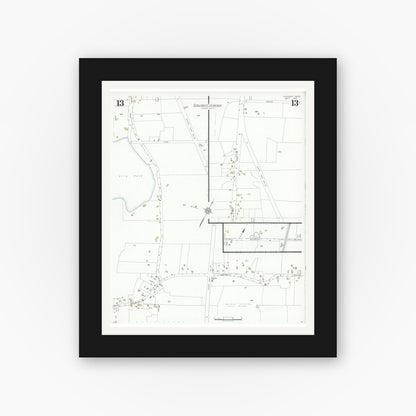 Old map wall art mockup — black gallery frame with white mat — Sanborn Fire Insurance Map from Cohasset, Norfolk County, Massachusetts (1935), Sheet #0013