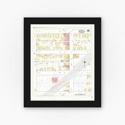 Old map wall art mockup — black gallery frame with white mat — Sanborn Fire Insurance Map from Clinton, Clinton County, Iowa (1917), Sheet #0019