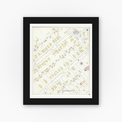 Old map wall art mockup — black gallery frame with white mat — Sanborn Fire Insurance Map from Lincoln, Logan County, Illinois (1909), Sheet #0008