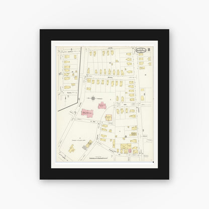 Old map wall art mockup — black gallery frame with white mat — Sanborn Fire Insurance Map from Hudson Falls, Washington County, New York (1913), Sheet #0008