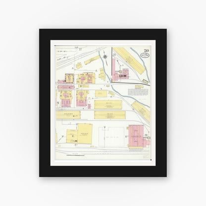 Old map wall art mockup — black gallery frame with white mat — Sanborn Fire Insurance Map from Alton, Madison County, Illinois (1909), Sheet #0020