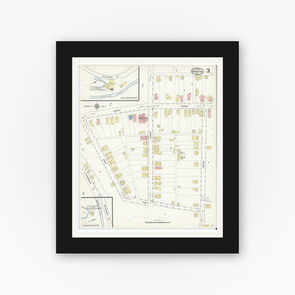 Old map wall art mockup — black gallery frame with white mat — Sanborn Fire Insurance Map from Mohnton, Berks County, Pennsylvania (1912), Sheet #0003