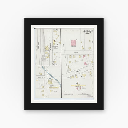 Old map wall art mockup — black gallery frame with white mat — Sanborn Fire Insurance Map from New London, Huron County, Ohio (1889), Sheet #0002