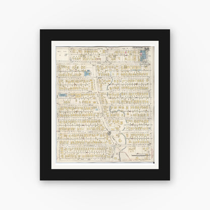 Old map wall art mockup — black gallery frame with white mat — Sanborn Fire Insurance Map from Burlingame, San Mateo County, California (1949), Sheet #0038