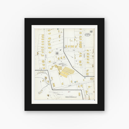 Old map wall art mockup — black gallery frame with white mat — Sanborn Fire Insurance Map from Newton, Sussex County, New Jersey (1903), Sheet #0012