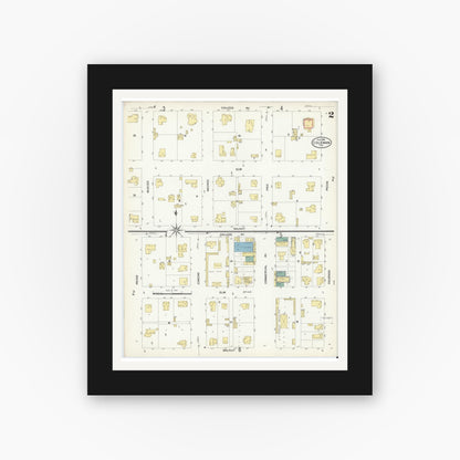 Old map wall art mockup — black gallery frame with white mat — Sanborn Fire Insurance Map from Coleman, Coleman County, Texas (1909), Sheet #0002