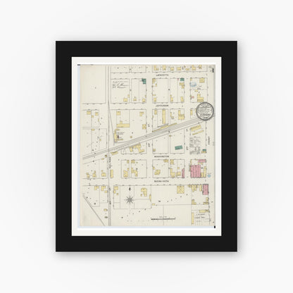 Old map wall art mockup — black gallery frame with white mat — Sanborn Fire Insurance Map from Kansas, Edgar County, Illinois (1894), Sheet #0001