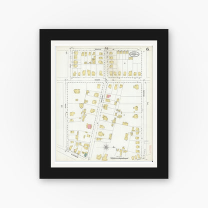 Old map wall art mockup — black gallery frame with white mat — Sanborn Fire Insurance Map from Peekskill, Westchester County, New York (1905), Sheet #0006
