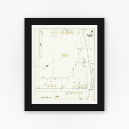 Old map wall art mockup — black gallery frame with white mat — Sanborn Fire Insurance Map from Duryea, Luzerne County, Pennsylvania (1914), Sheet #0013