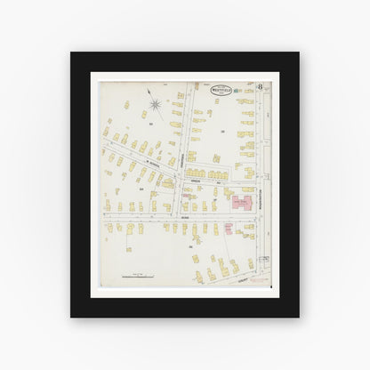 Old map wall art mockup — black gallery frame with white mat — Sanborn Fire Insurance Map from Westfield, Hampden County, Massachusetts (1889), Sheet #0008