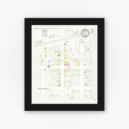 Old map wall art mockup — black gallery frame with white mat — Sanborn Fire Insurance Map from Hastings, Mills County, Iowa (1901) â€” Complete Set