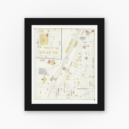 Old map wall art mockup — black gallery frame with white mat — Sanborn Fire Insurance Map from Mount Clemens, Macomb County, Michigan (1903), Sheet #0013