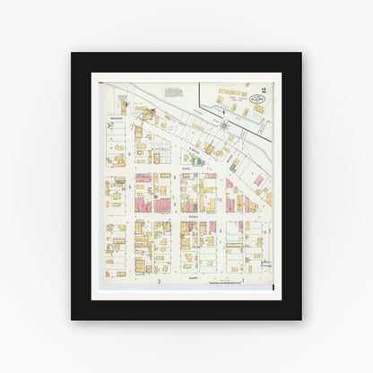 Old map wall art mockup — black gallery frame with white mat — Sanborn Fire Insurance Map from Algoma, Kewaunee County, Wisconsin (1900), Sheet #0002